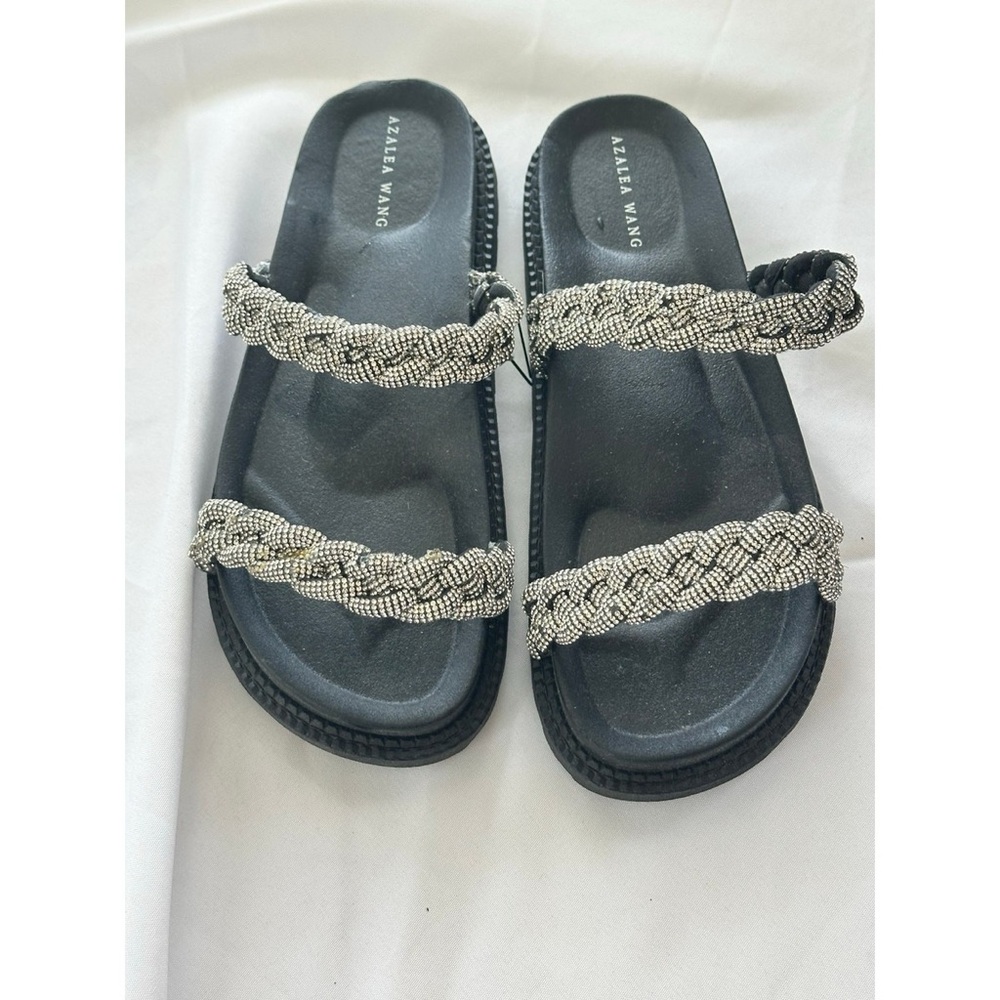 Azalea Wang Black Sandals with Silver Braided Straps‎